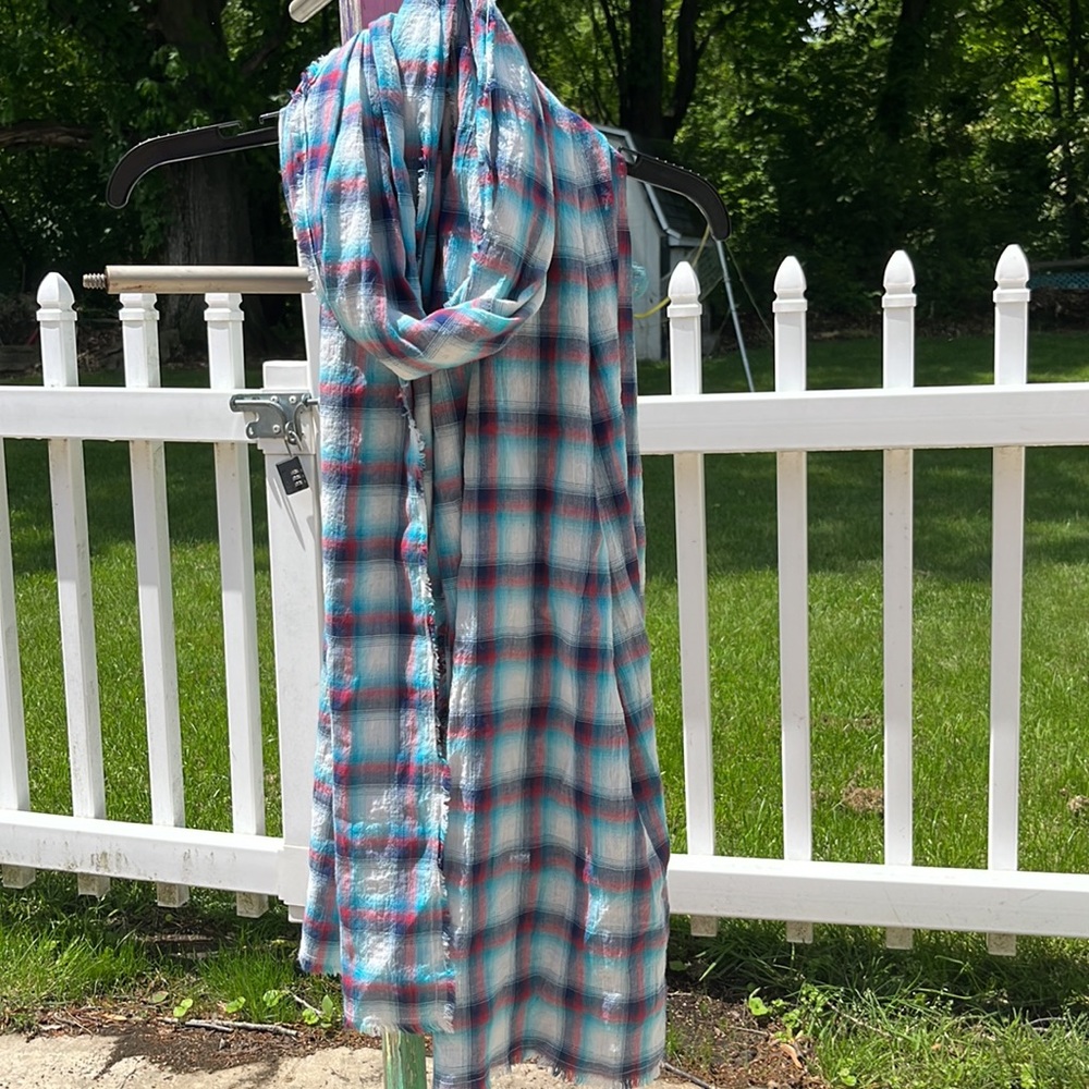 Gap Tartan Lightweight Scarf or Wrap or Shawl Red and Blue Shades